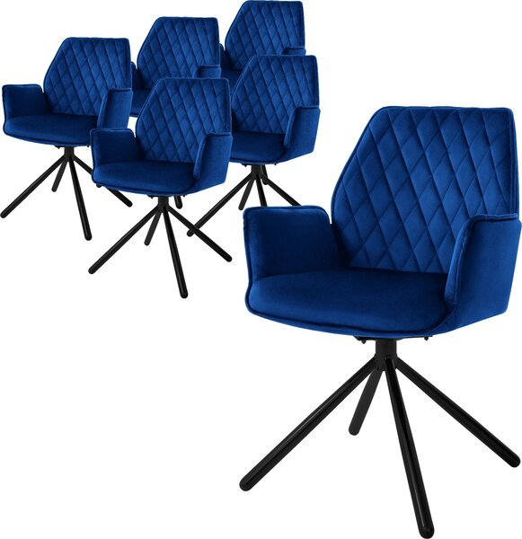 ML-Design 6x krzeso do jadalni z podokietnikiem i oparciem, ciemnoniebieskie, wykonane z aksamitu, obrotowe
