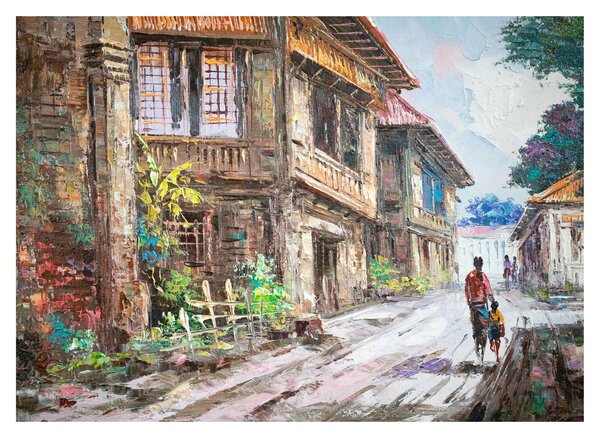 Obraz filipińskiej wioski, Azja (70x50 cm)