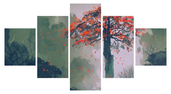 Obraz samotnego czerwonego drzewa (125x70 cm)