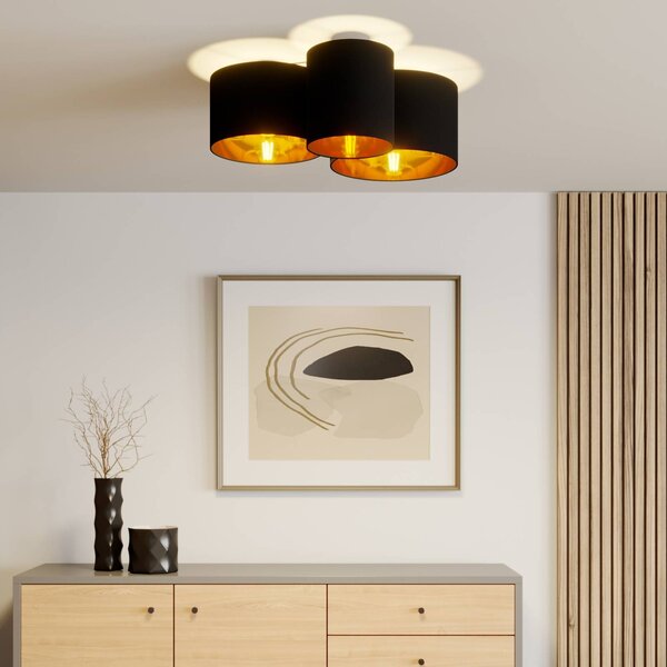 Lampa sufitowa Laurenz Lindby, możliwość ściemniania, czarny, salon / jadalnia, tkanina / materiał / jedwab, nowoczesny