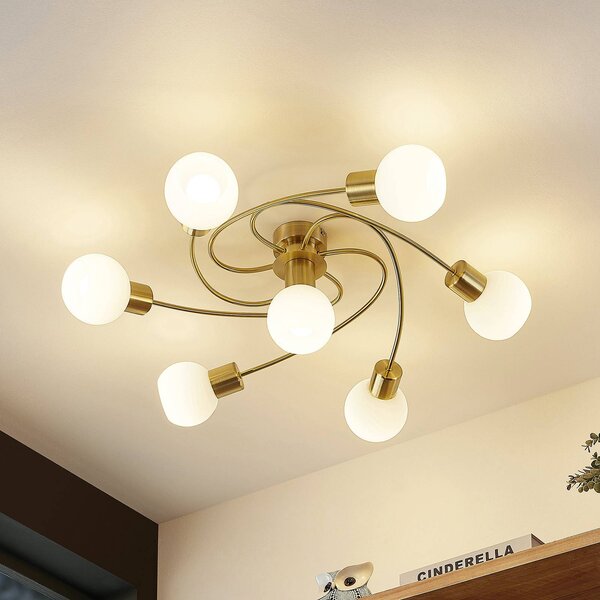 Lampa sufitowa Ciala Lindby, możliwość ściemniania, mosiężny / złoty, salon / jadalnia, szkło, nowoczesny