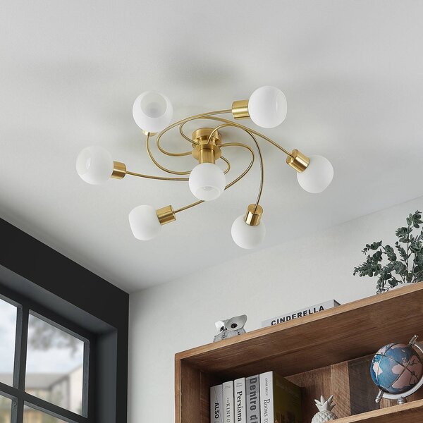 Lampa sufitowa Ciala Lindby, możliwość ściemniania, mosiężny / złoty, salon / jadalnia, szkło, nowoczesny
