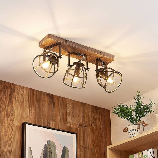 Lampa sufitowa Rutger Lindby, możliwość ściemniania, ciemne drewno, salon / jadalnia, drewno, vintage