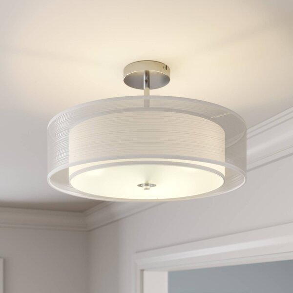 Lampa sufitowa PIKKA Lindby, możliwość ściemniania, biały / opal, salon / jadalnia, tkanina / materiał / jedwab, nowoczesny