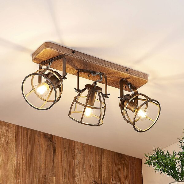 Lampa sufitowa Rutger Lindby, możliwość ściemniania, ciemne drewno, salon / jadalnia, drewno, vintage