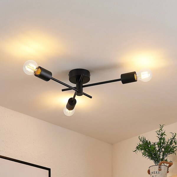 Lampa sufitowa Cerros Lindby, możliwość ściemniania, czarny, salon / jadalnia, metal, nowoczesny