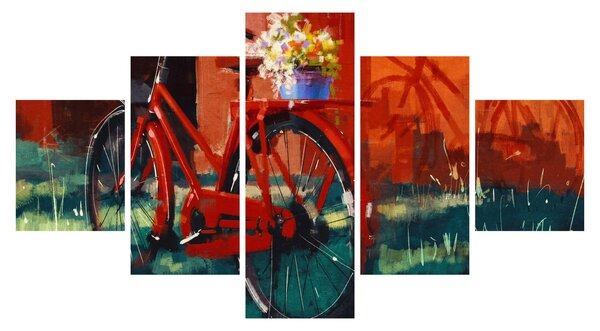 Obraz czerwonego koła, malowanie akrylowe (125x70 cm)