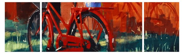 Obraz czerwonego koła, malowanie akrylowe (170x50 cm)
