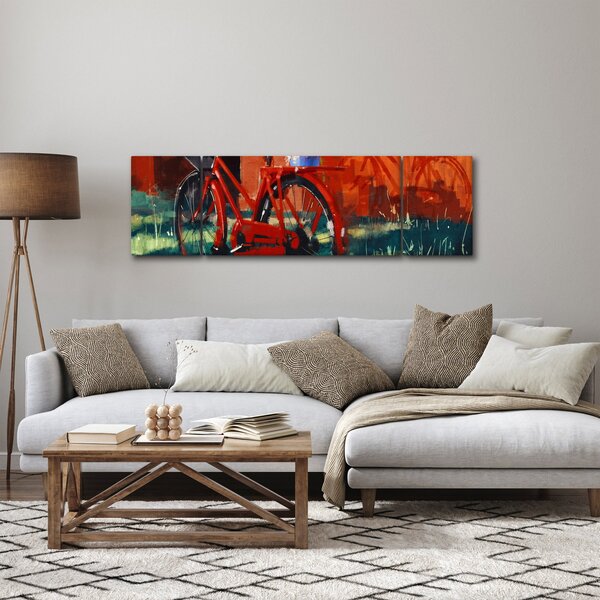 Obraz czerwonego koła, malowanie akrylowe (170x50 cm)