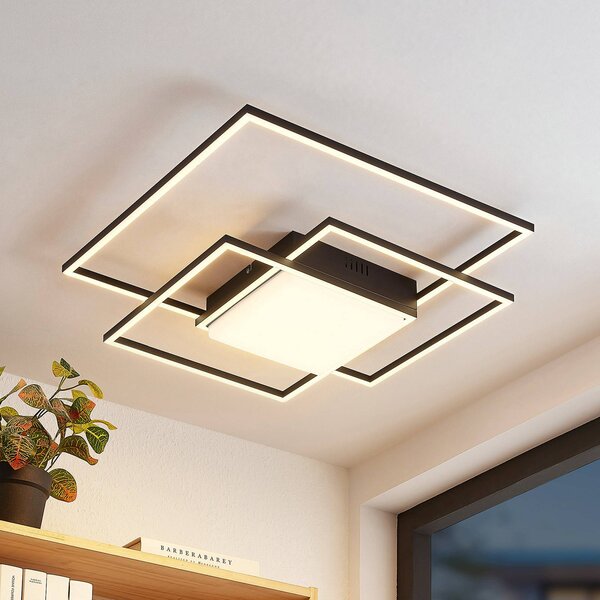 Lampa sufitowa LED Nelinka Lindby, czarny, salon / jadalnia, aluminium, nowoczesny