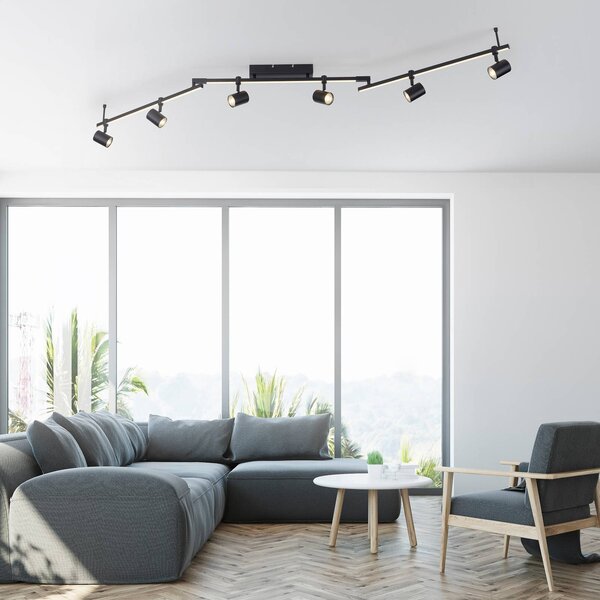 Paul Neuhaus Reflektor sufitowy LED Barik, 188 cm, regulowany Barik, czarny, salon / jadalnia, metal