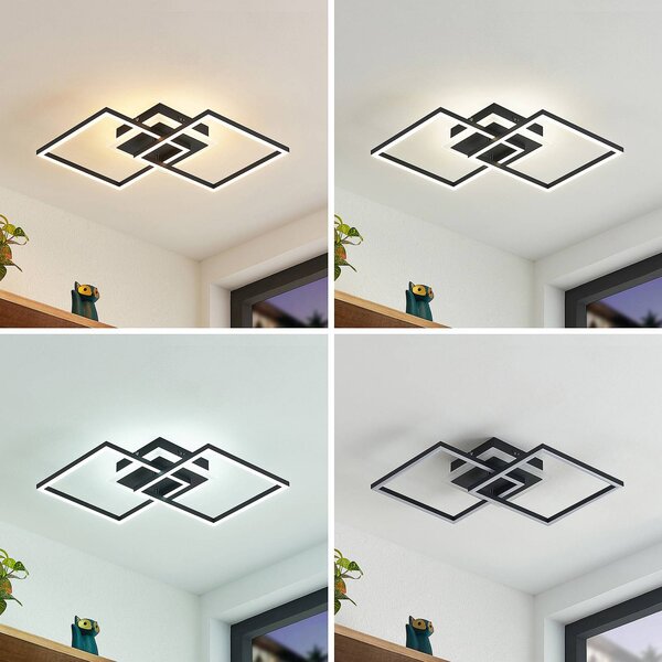 Lampa sufitowa LED Fjardo Lindby, możliwość ściemniania, czarny, salon / jadalnia, aluminium, nowoczesny