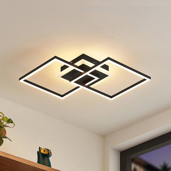 Lampa sufitowa LED Fjardo Lindby, możliwość ściemniania, czarny, salon / jadalnia, aluminium, nowoczesny