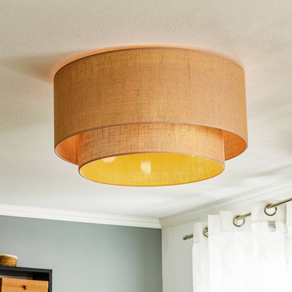 Lampa sufitowa Boho jute Euluna, możliwość ściemniania, brązowy / rdzawy, salon / jadalnia, tkanina / materiał / jedwab, dworkowy / rustykalny