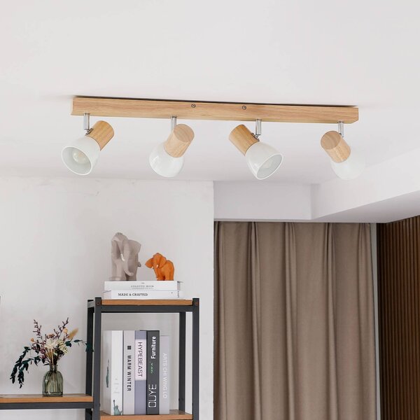 Lampa sufitowa Lindby Thorin, 67 cm, 4-punktowa, biały, drewno, E14 Thorin Lindby, możliwość ściemniania, ciemne drewno, salon / jadalnia, skandynawski