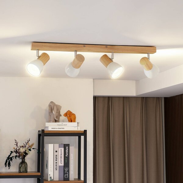 Lampa sufitowa Lindby Thorin, 67 cm, 4-punktowa, biały, drewno, E14 Thorin Lindby, możliwość ściemniania, ciemne drewno, salon / jadalnia, skandynawski