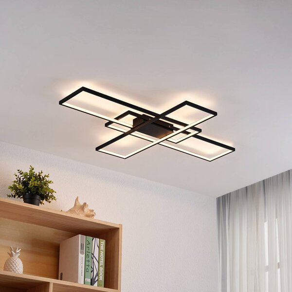 Lampa sufitowa LED Tetson Lindby, możliwość ściemniania, czarny, salon / jadalnia, metal, nowoczesny