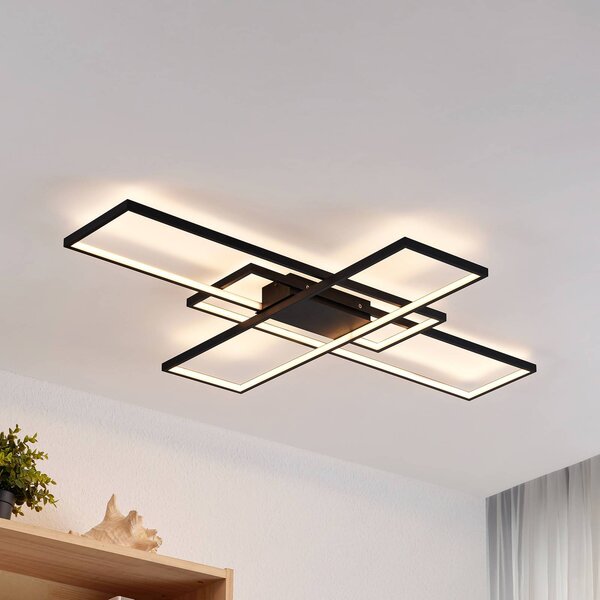 Lampa sufitowa LED Tetson Lindby, możliwość ściemniania, czarny, salon / jadalnia, metal, nowoczesny
