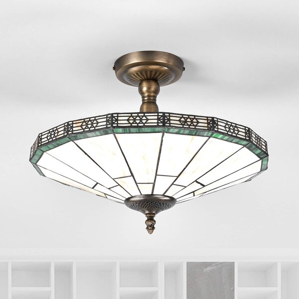 Searchlight Lampa sufitowa tiffany New York, możliwość ściemniania, kremowy / amber, salon / jadalnia, metal, tiffany