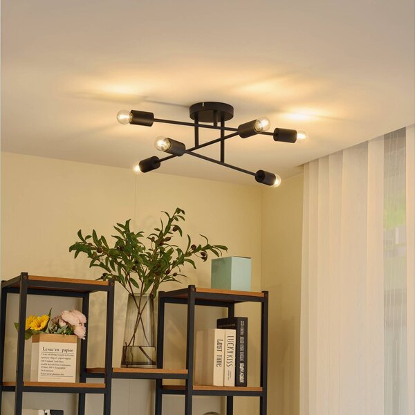 Lampa sufitowa Estar Lindby, możliwość ściemniania, czarny, salon / jadalnia, metal, vintage