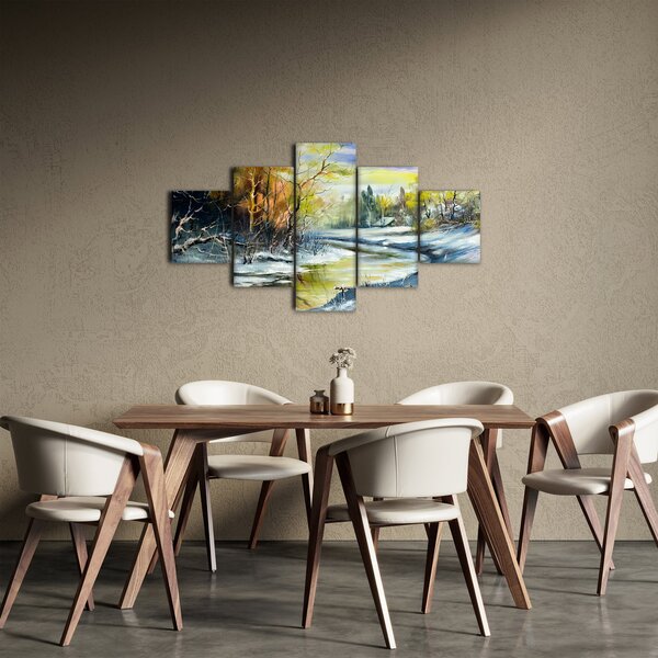 Obraz zimowej rzeki, obraz olejny (125x70 cm)