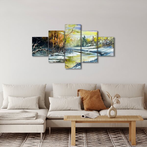 Obraz zimowej rzeki, obraz olejny (125x70 cm)
