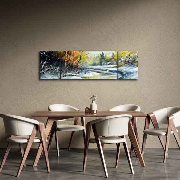 Obraz zimowej rzeki, obraz olejny (170x50 cm)