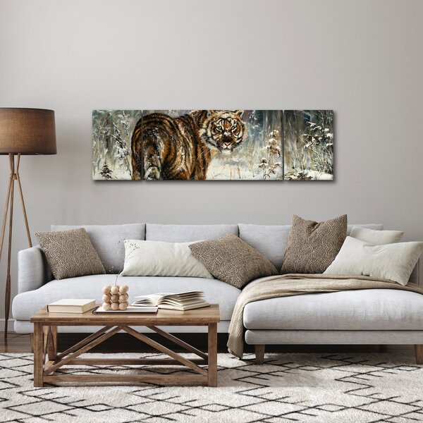 Obraz - Tygrys w zaśnieżonym lesie, obraz olejny (170x50 cm)