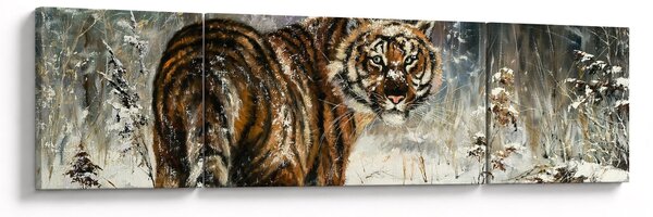 Obraz - Tygrys w zaśnieżonym lesie, obraz olejny (170x50 cm)