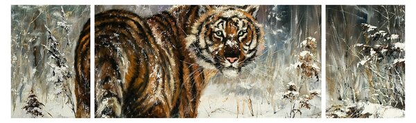 Obraz - Tygrys w zaśnieżonym lesie, obraz olejny (170x50 cm)