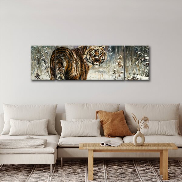 Obraz - Tygrys w zaśnieżonym lesie, obraz olejny (170x50 cm)