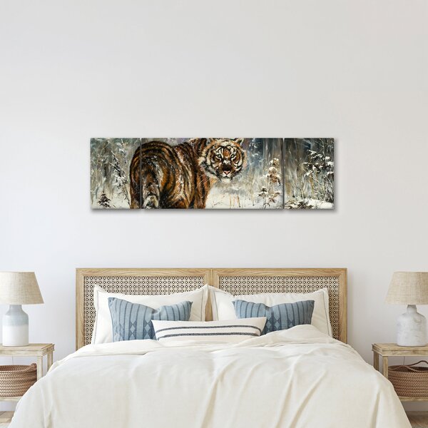 Obraz - Tygrys w zaśnieżonym lesie, obraz olejny (170x50 cm)