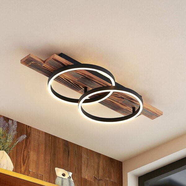 Lampa sufitowa LED Sentoa Lindby, możliwość ściemniania, jasne drewno, salon / jadalnia, drewno, nowoczesny