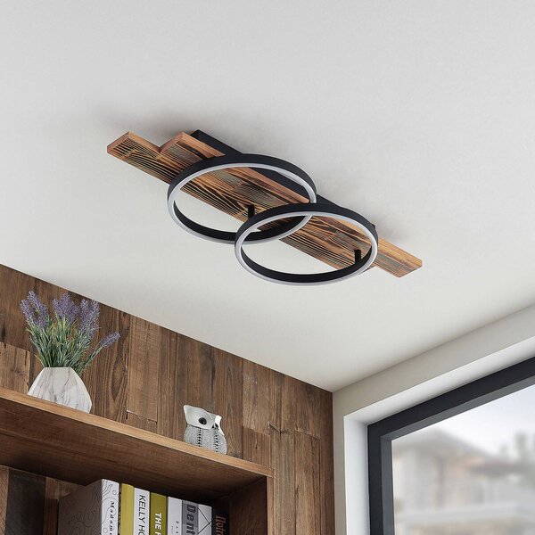 Lampa sufitowa LED Sentoa Lindby, możliwość ściemniania, jasne drewno, salon / jadalnia, drewno, nowoczesny