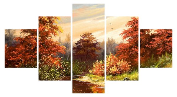 Obraz rzeki w jesiennym krajobrazie, obraz olejny (125x70 cm)
