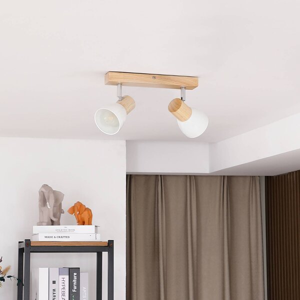 Lampa sufitowa Lindby Thorin, 27 cm, 2-punktowa, biały, drewno, E14 Thorin Lindby, możliwość ściemniania, jasne drewno, salon / jadalnia, drewno, skandynawski