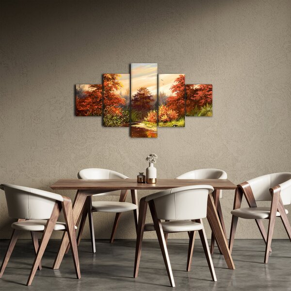 Obraz rzeki w jesiennym krajobrazie, obraz olejny (125x70 cm)