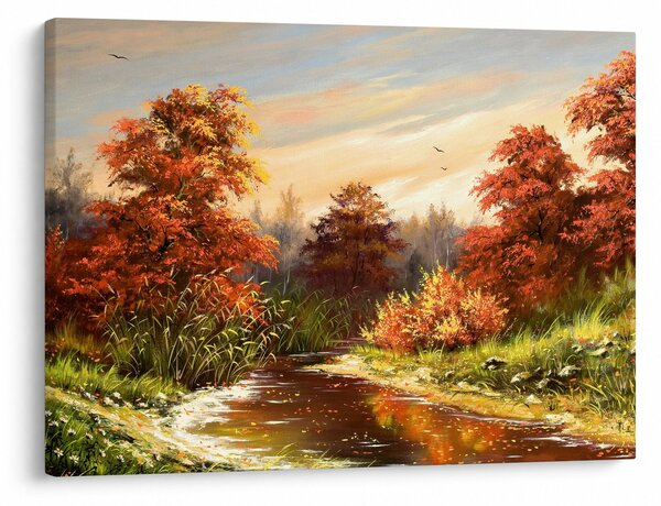 Obraz rzeki w jesiennym krajobrazie, obraz olejny (70x50 cm)