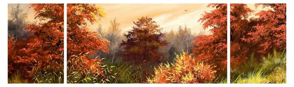 Obraz rzeki w jesiennym krajobrazie, obraz olejny (170x50 cm)