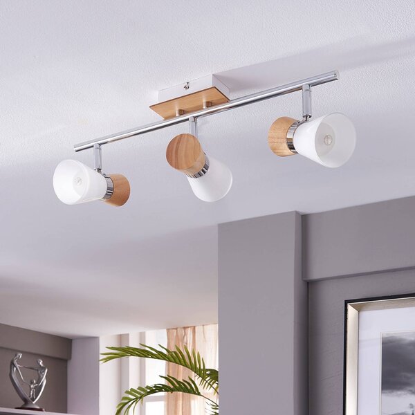 Lampa sufitowa Vivica Lindby, możliwość ściemniania, ciemne drewno, salon / jadalnia, szkło, skandynawski