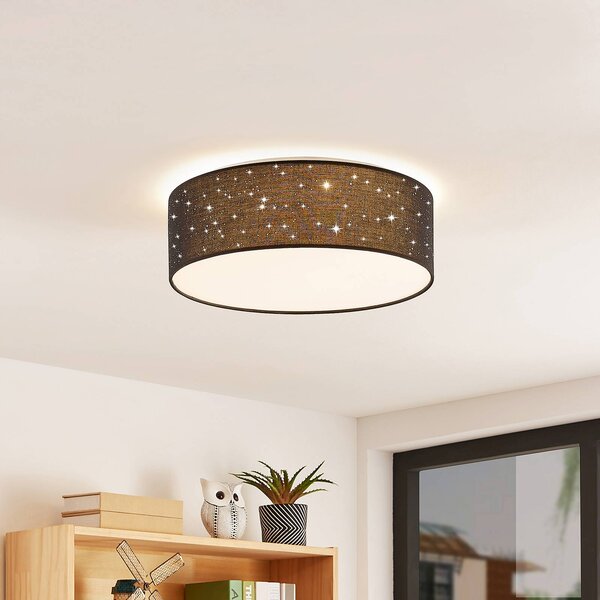 Lampa sufitowa LED Ellamina Lindby, czarny, salon / jadalnia, tkanina / materiał / jedwab, nowoczesny