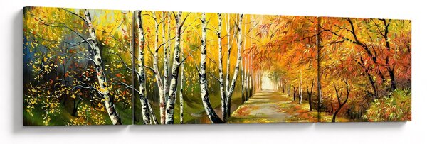 Obraz - Romantyczna aleja wzdłuż wody, obraz olejny (170x50 cm)