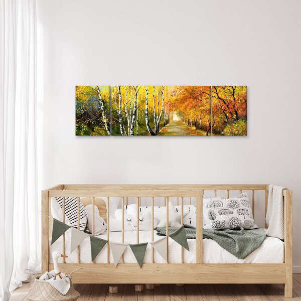 Obraz - Romantyczna aleja wzdłuż wody, obraz olejny (170x50 cm)