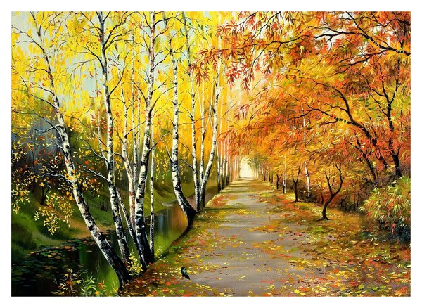 Obraz - Romantyczna aleja wzdłuż wody, obraz olejny (70x50 cm)