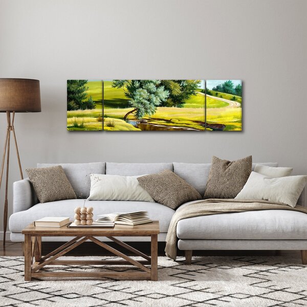 Obraz - rzeka między łąkami, obraz olejny (170x50 cm)