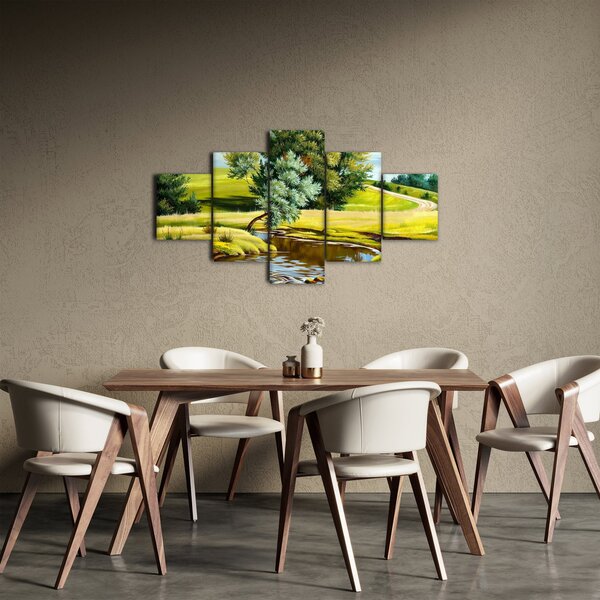 Obraz - rzeka między łąkami, obraz olejny (125x70 cm)