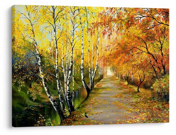 Obraz - Romantyczna aleja wzdłuż wody, obraz olejny (70x50 cm)