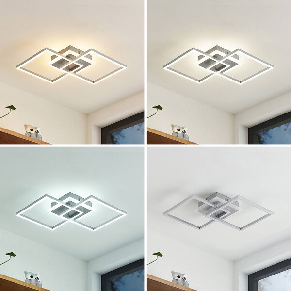 Lampa sufitowa LED Fjardo Lindby, możliwość ściemniania, aluminiowy / szary / cynkowy, salon / jadalnia, aluminium, nowoczesny