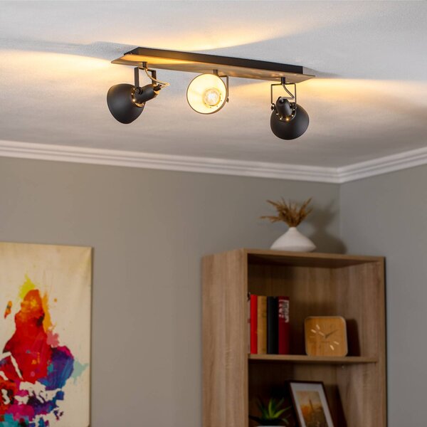 Lampa sufitowa Lindby Aylis, 3-punktowa, 60 cm, czarny, drewno, E14 Aylis Lindby, możliwość ściemniania, ciemne drewno, salon / jadalnia, metal, industrialny