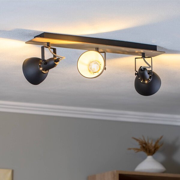 Lampa sufitowa Lindby Aylis, 3-punktowa, 60 cm, czarny, drewno, E14 Aylis Lindby, możliwość ściemniania, ciemne drewno, salon / jadalnia, metal, industrialny
